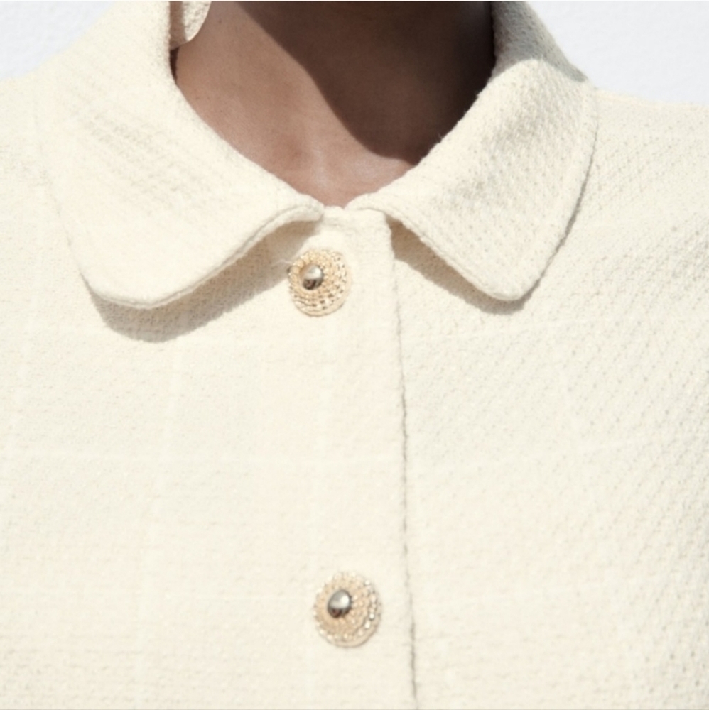 ❌️SOLD❌️TEXTURED PLAID JACKET ECRU SIZE L - Picture 4 of 8